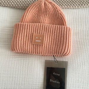 Pink Acne studios logo beanie